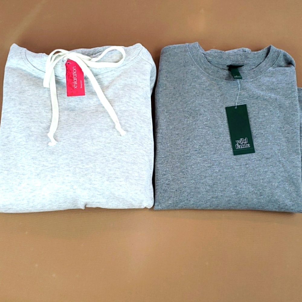 Wild Fable & Xhilaration 2 pc Bundle Small NWT Gray Hoodie & Gray Long Sleeve